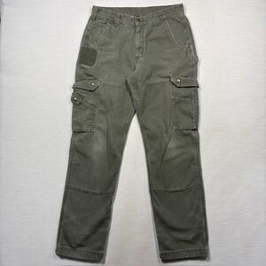 Carhartt Pants Mens 33x34 Green Canvas Double Knee Cargo Carpenter Work B342 MOS